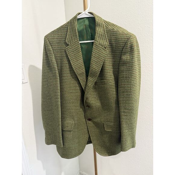 Botany 500 Blazer Bledsoe’s Mens’s Shop Green Houndstooth Wool 41 Regular Vtg - Picture 3 of 8